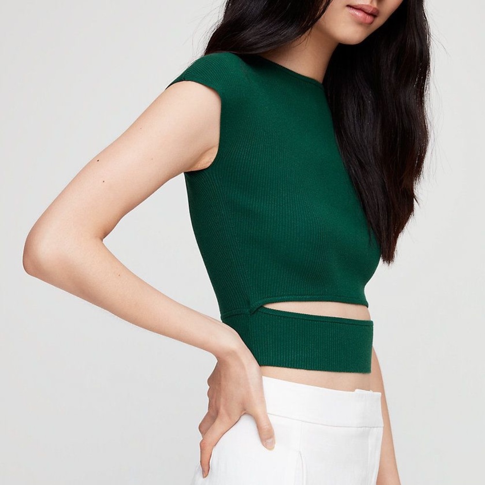 Wilfred cut out knit top in dark green